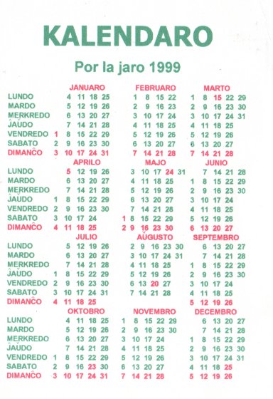 Kalendaro 1999