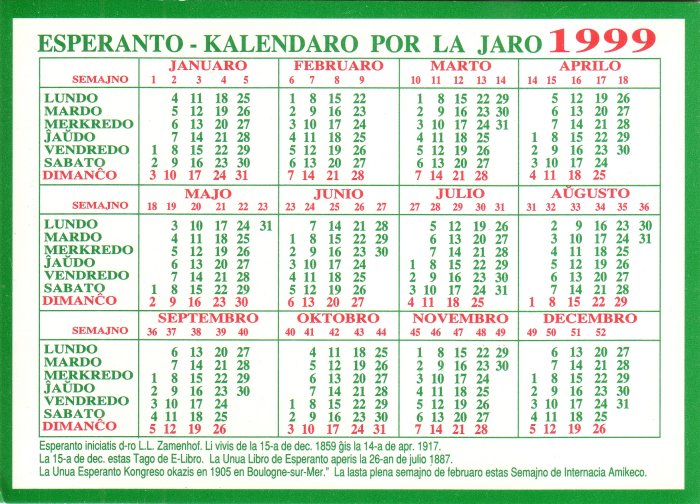 Kalendaro 1999