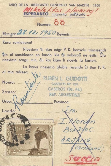 Esperanto migranta posxtkarto